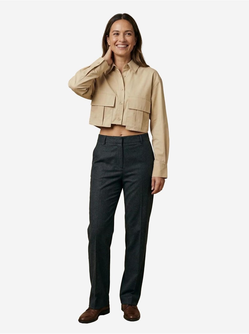 Chemise courte en popeline de coton my fashion Camel - Kiabi