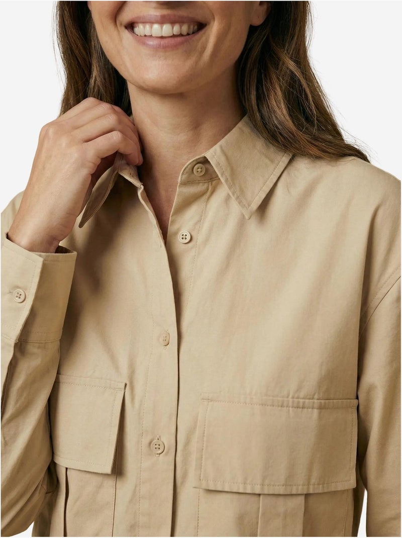 Chemise courte en popeline de coton my fashion Camel - Kiabi
