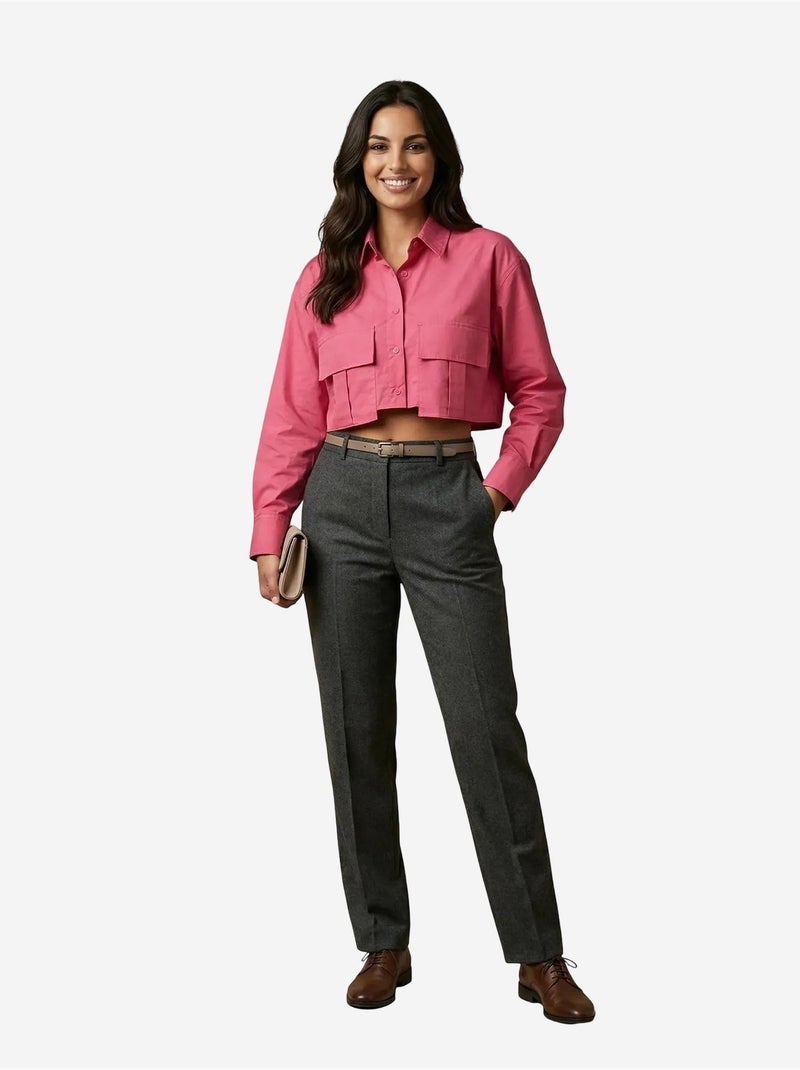 Chemise courte en popeline de coton my fashion Magenta - Kiabi