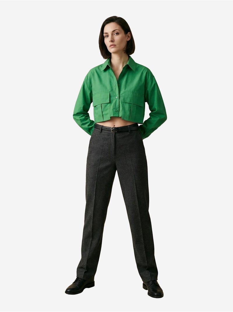 Chemise courte en popeline de coton my fashion Vert - Kiabi