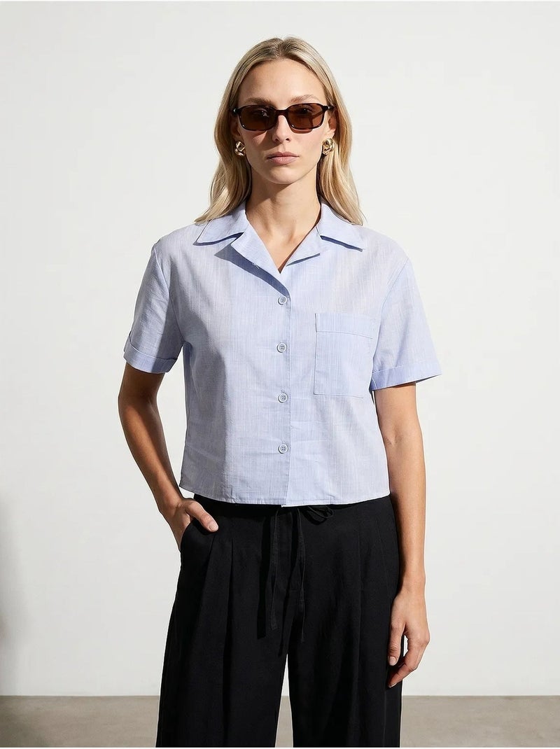 Chemise courte en popeline de coton pour femme dilvin Bleu ciel - Kiabi