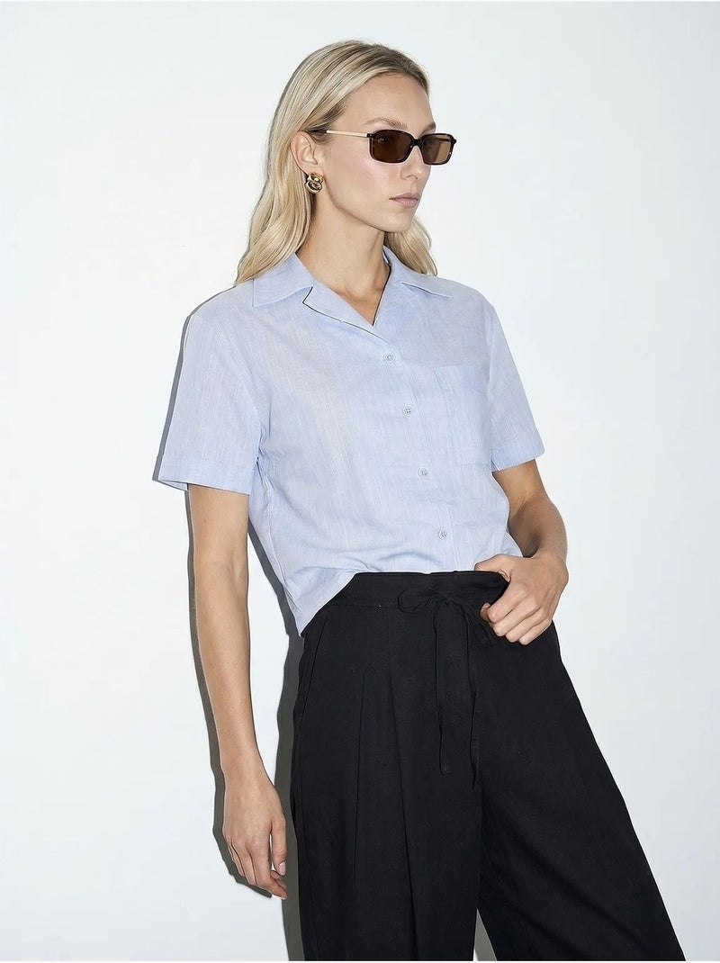 Chemise courte en popeline de coton pour femme dilvin Bleu ciel - Kiabi