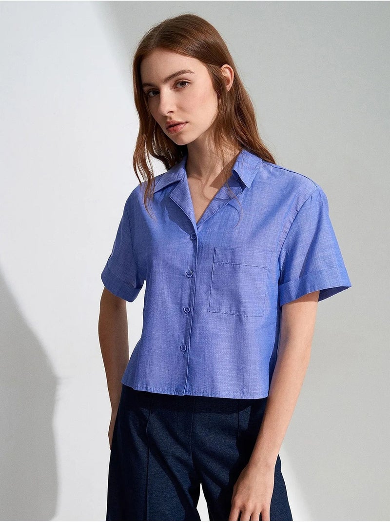 Chemise courte en popeline de coton pour femme dilvin Bleu pastel - Kiabi