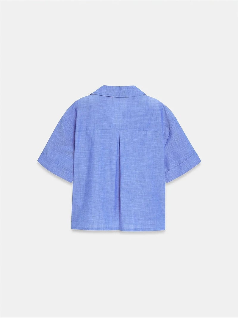 Chemise courte en popeline de coton pour femme dilvin Bleu pastel - Kiabi
