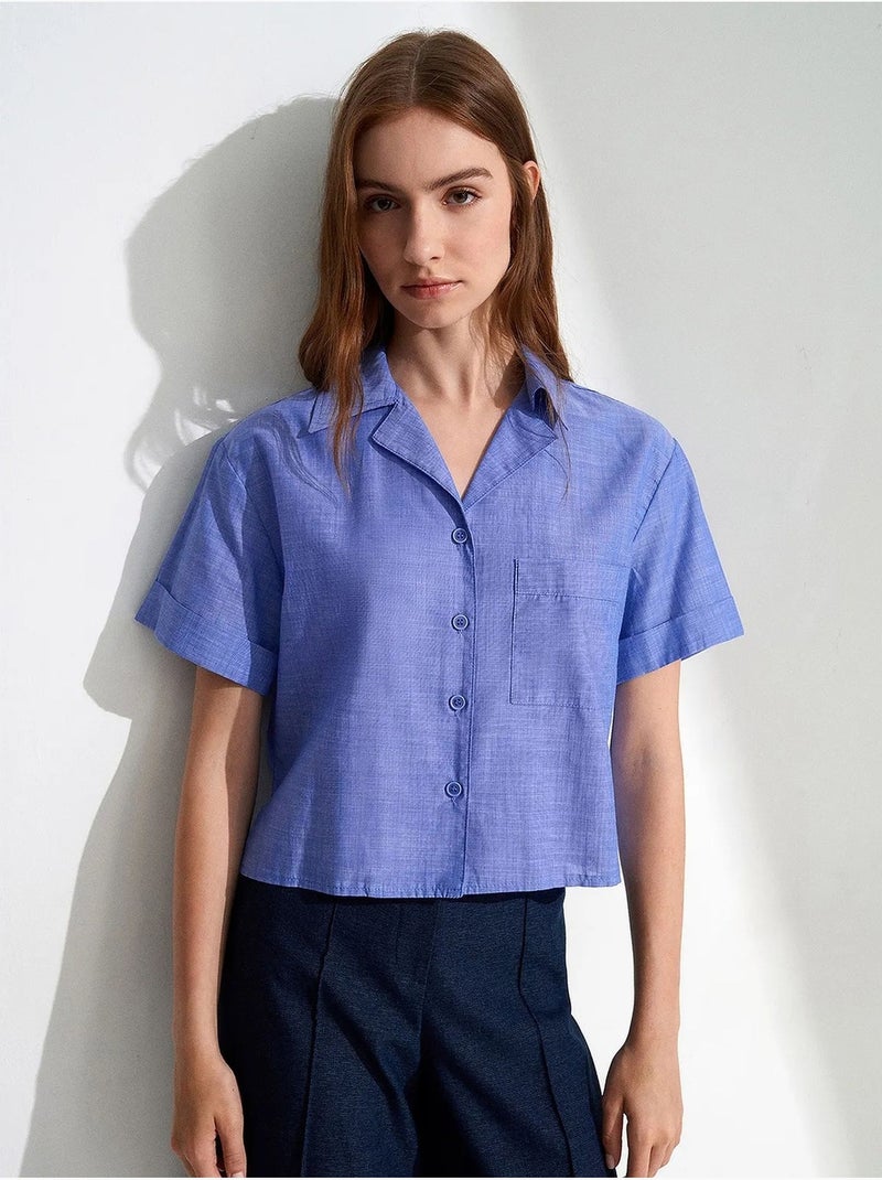 Chemise courte en popeline de coton pour femme dilvin Bleu pastel - Kiabi