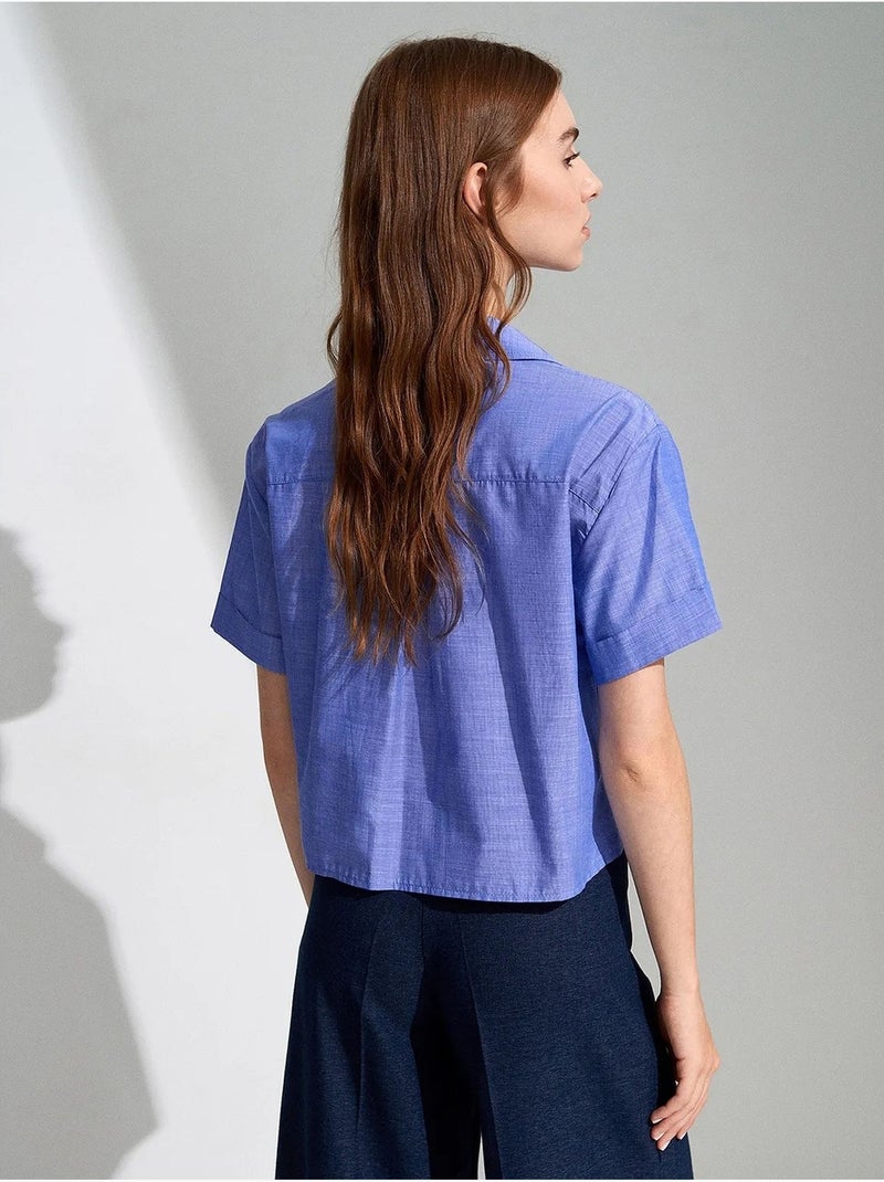 Chemise courte en popeline de coton pour femme dilvin Bleu pastel - Kiabi