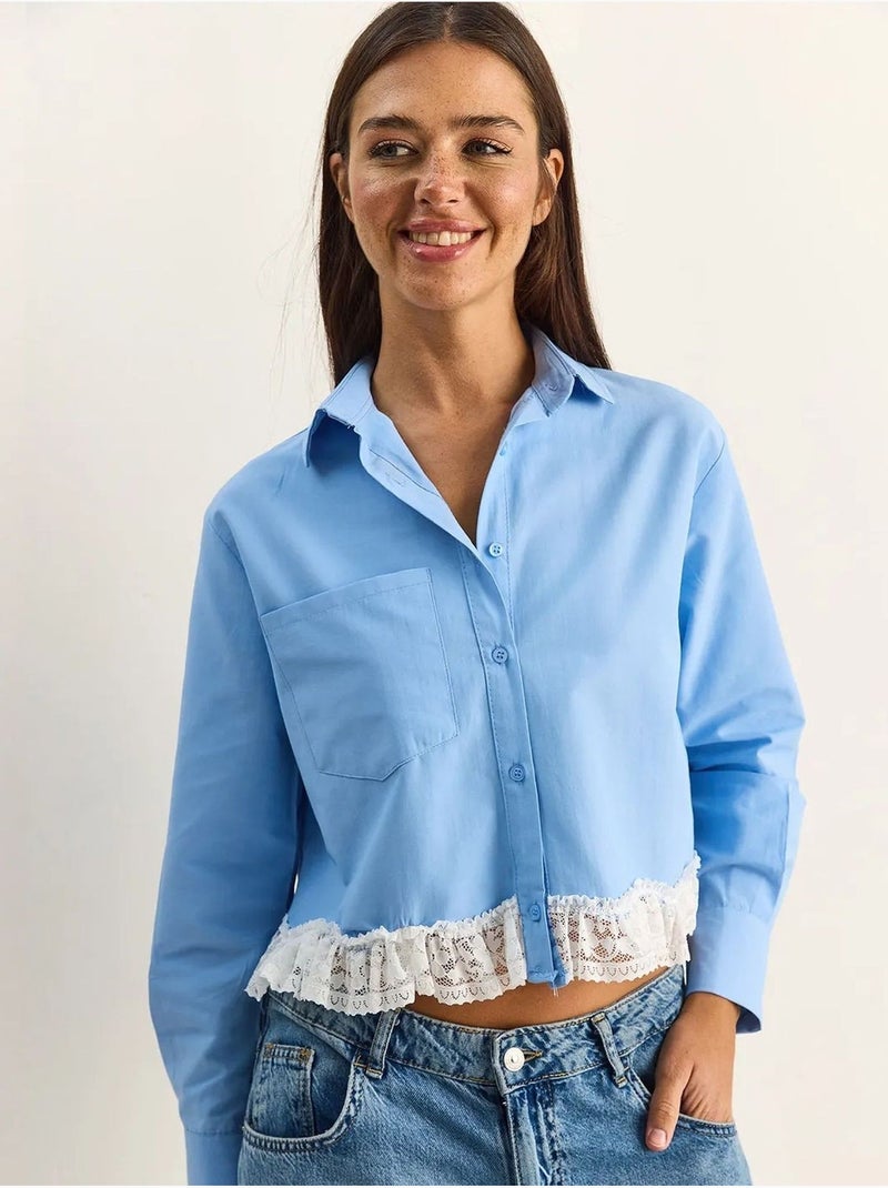 Chemise courte en popeline femme lucci Bleu ciel - Kiabi