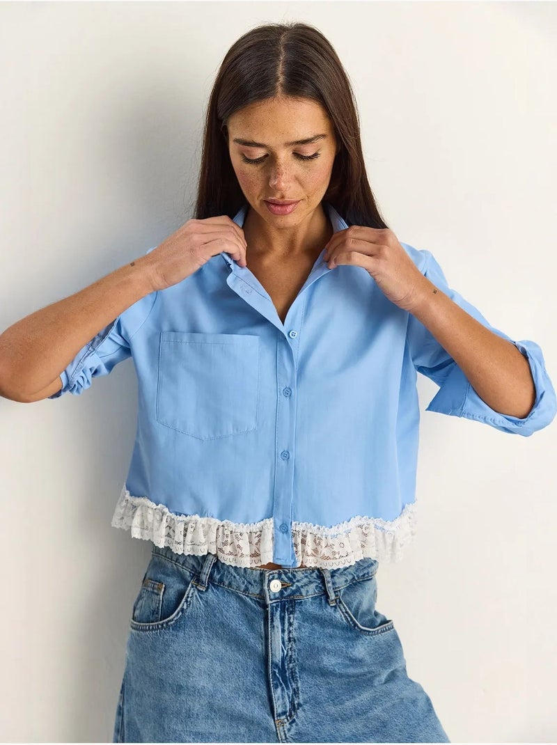 Chemise courte en popeline femme lucci Bleu ciel - Kiabi