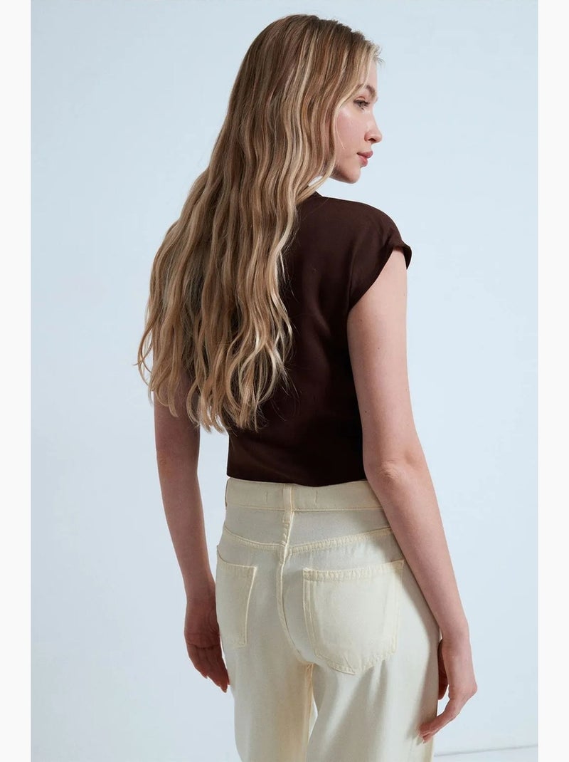 Chemise courte en popeline lyocell dilvin Marron chocolat - Kiabi