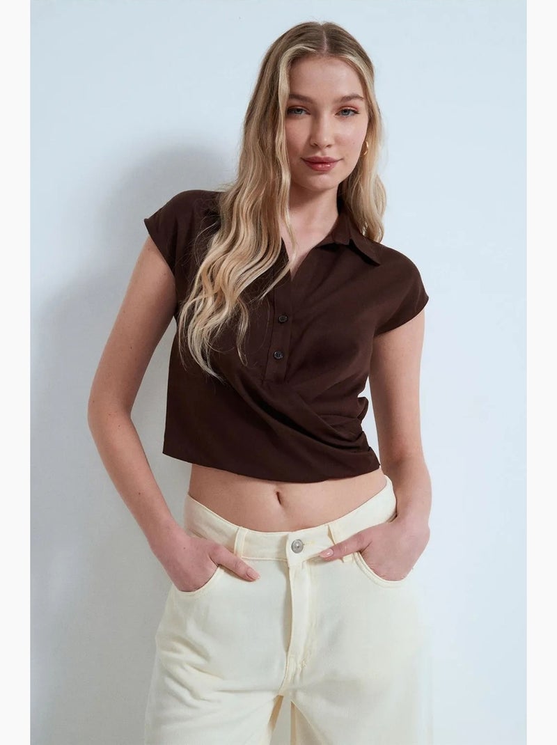 Chemise courte en popeline lyocell dilvin Marron chocolat - Kiabi