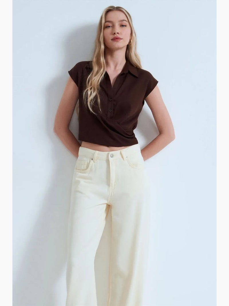 Chemise courte en popeline lyocell dilvin Marron chocolat - Kiabi
