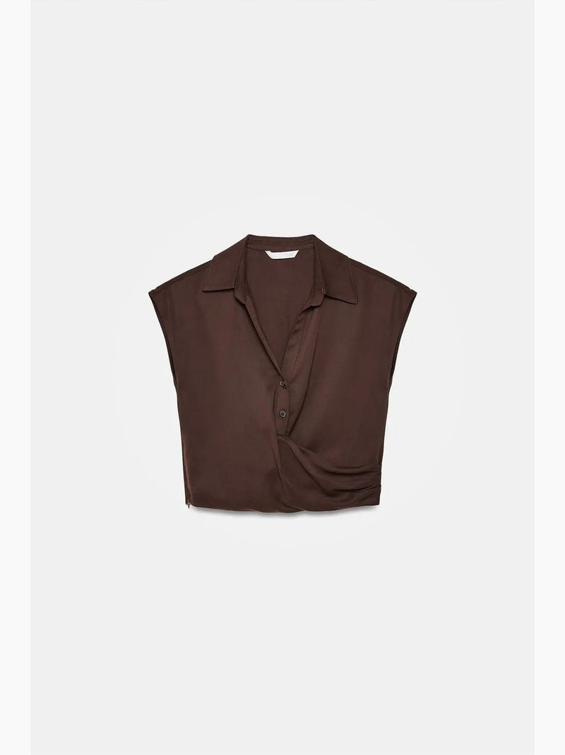 Chemise courte en popeline lyocell dilvin Marron chocolat - Kiabi