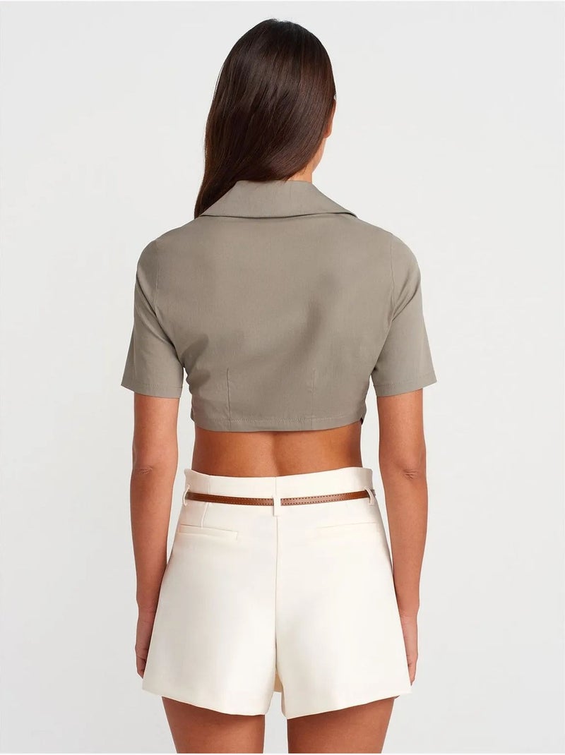 Chemise courte en popeline pour femme dilvin Kaki - Kiabi