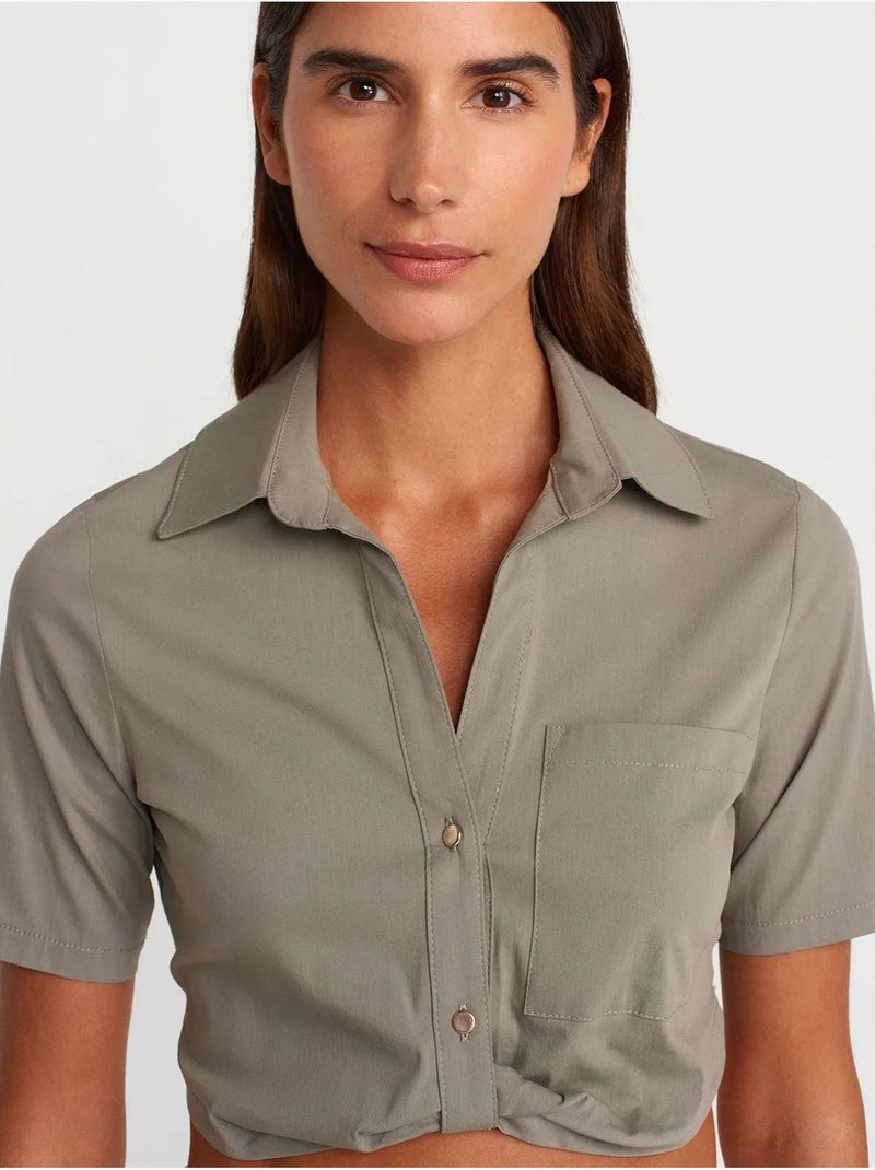 Chemise courte en popeline pour femme dilvin Kaki - Kiabi