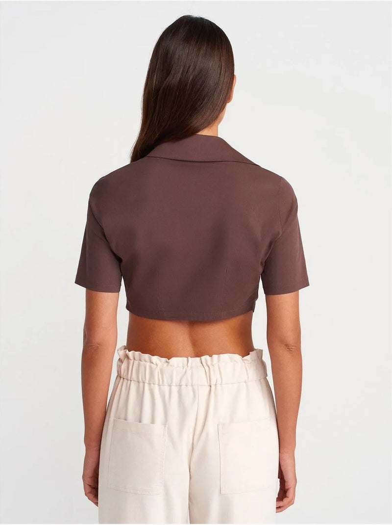 Chemise courte en popeline pour femme dilvin Marron chocolat - Kiabi