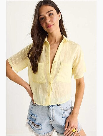Chemise courte en viscose à rayures avec double poche lucci