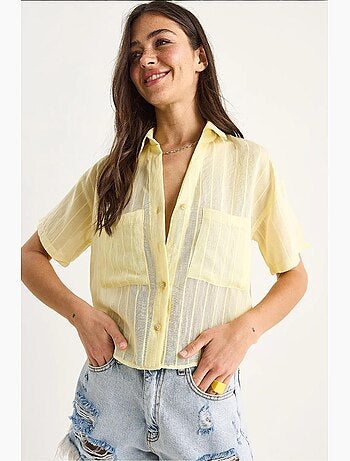 Chemise courte en viscose à rayures avec double poche lucci