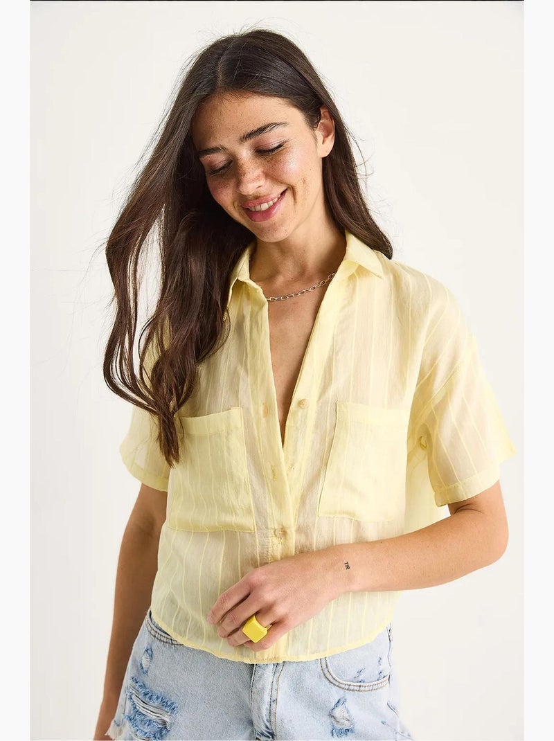 Chemise courte en viscose à rayures avec double poche lucci Jaune citron - Kiabi