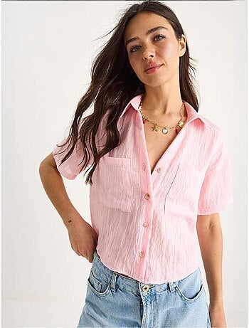 Chemise courte en viscose à rayures avec double poche lucci