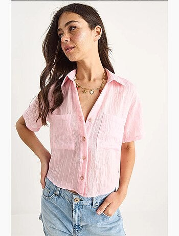 Chemise courte en viscose à rayures avec double poche lucci