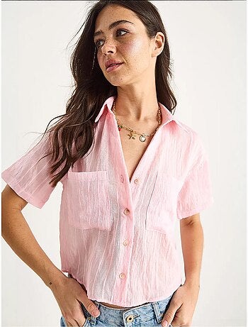 Chemise courte en viscose à rayures avec double poche lucci