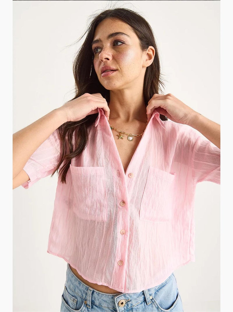 Chemise courte en viscose à rayures avec double poche lucci Rose fluo/Solinotes - Kiabi