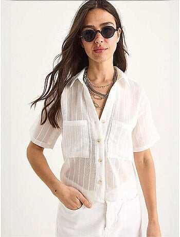 Chemise courte en viscose à rayures bianco avec double poche lucci