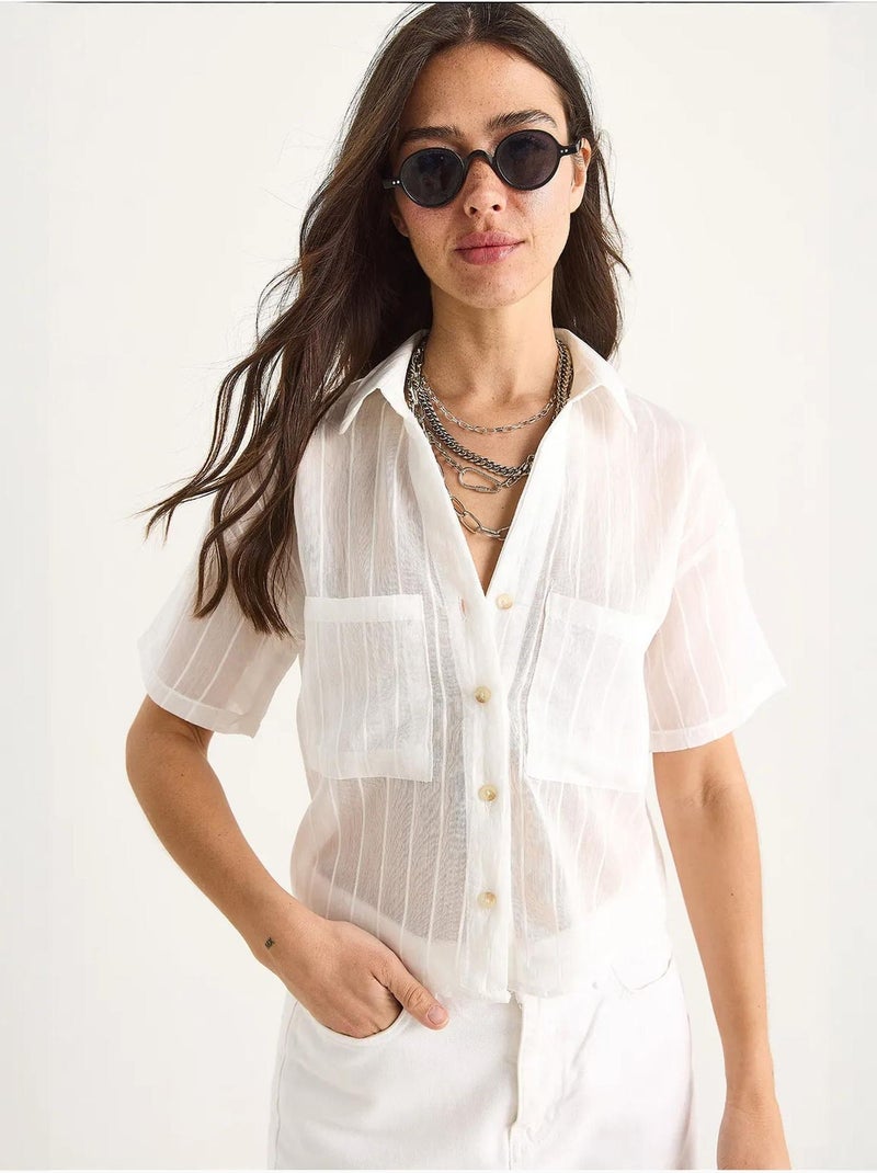 Chemise courte en viscose à rayures bianco avec double poche lucci Blanc - Kiabi