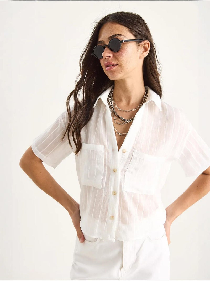 Chemise courte en viscose à rayures bianco avec double poche lucci Blanc - Kiabi