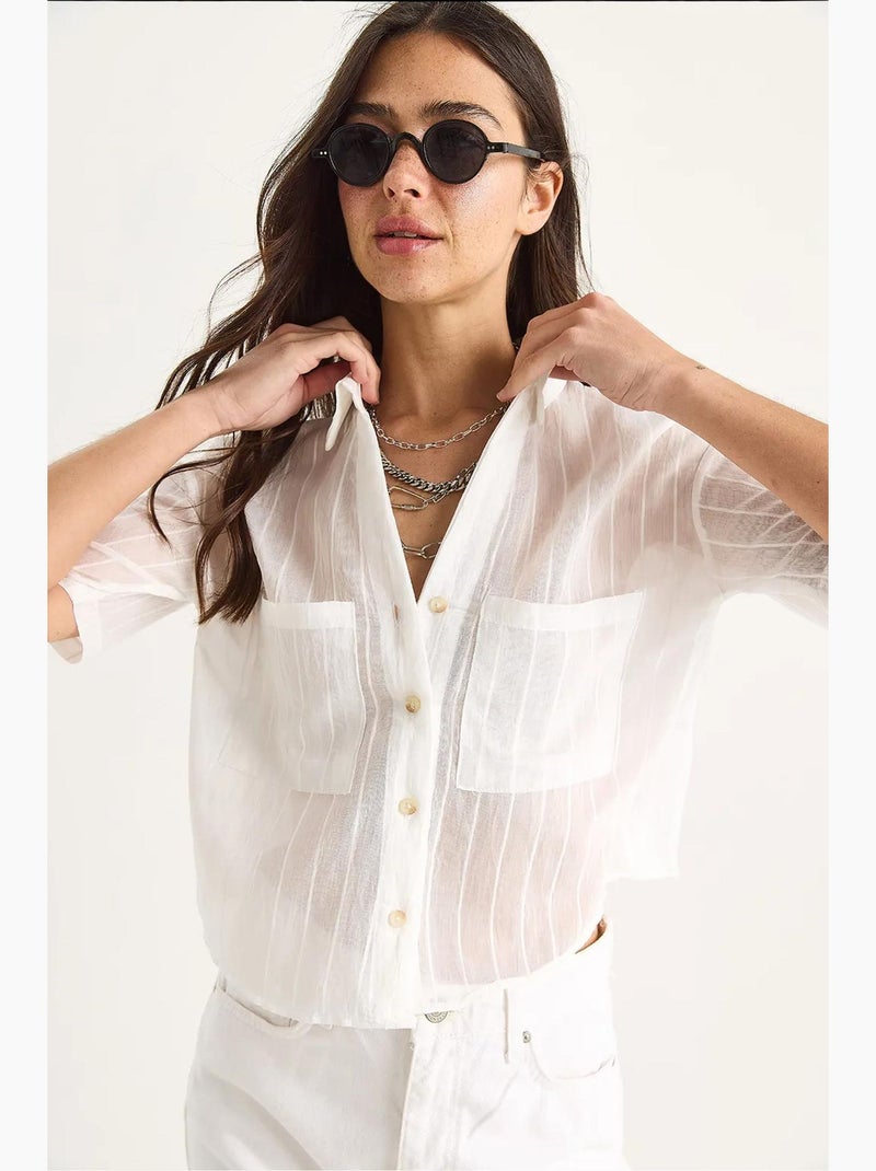 Chemise courte en viscose à rayures bianco avec double poche lucci Blanc - Kiabi