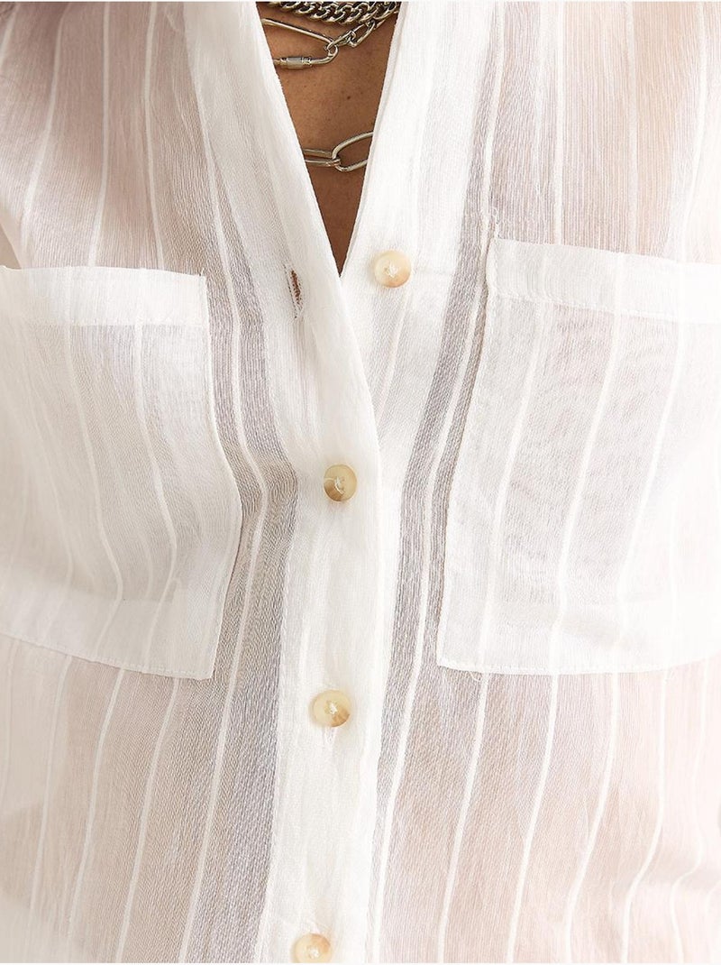 Chemise courte en viscose à rayures bianco avec double poche lucci Blanc - Kiabi