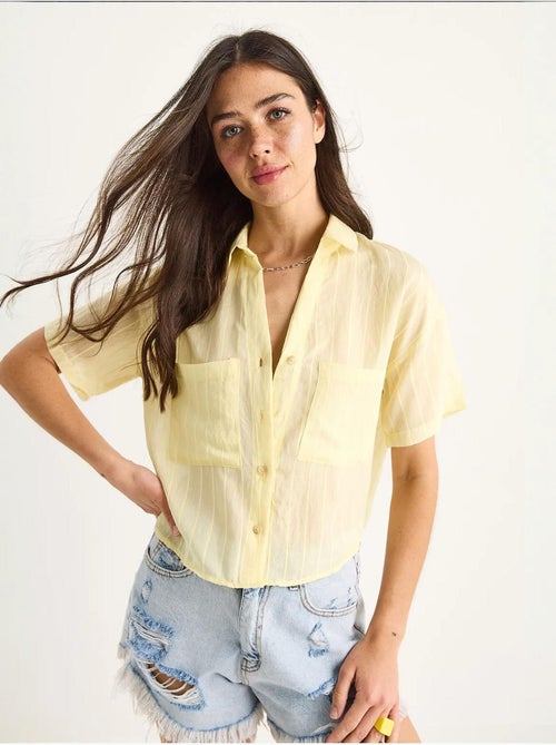Chemise courte en viscose à rayures bianco avec double poche lucci - Kiabi Chemise courte en viscose à rayures bianco avec double poche lucci - Kiabi