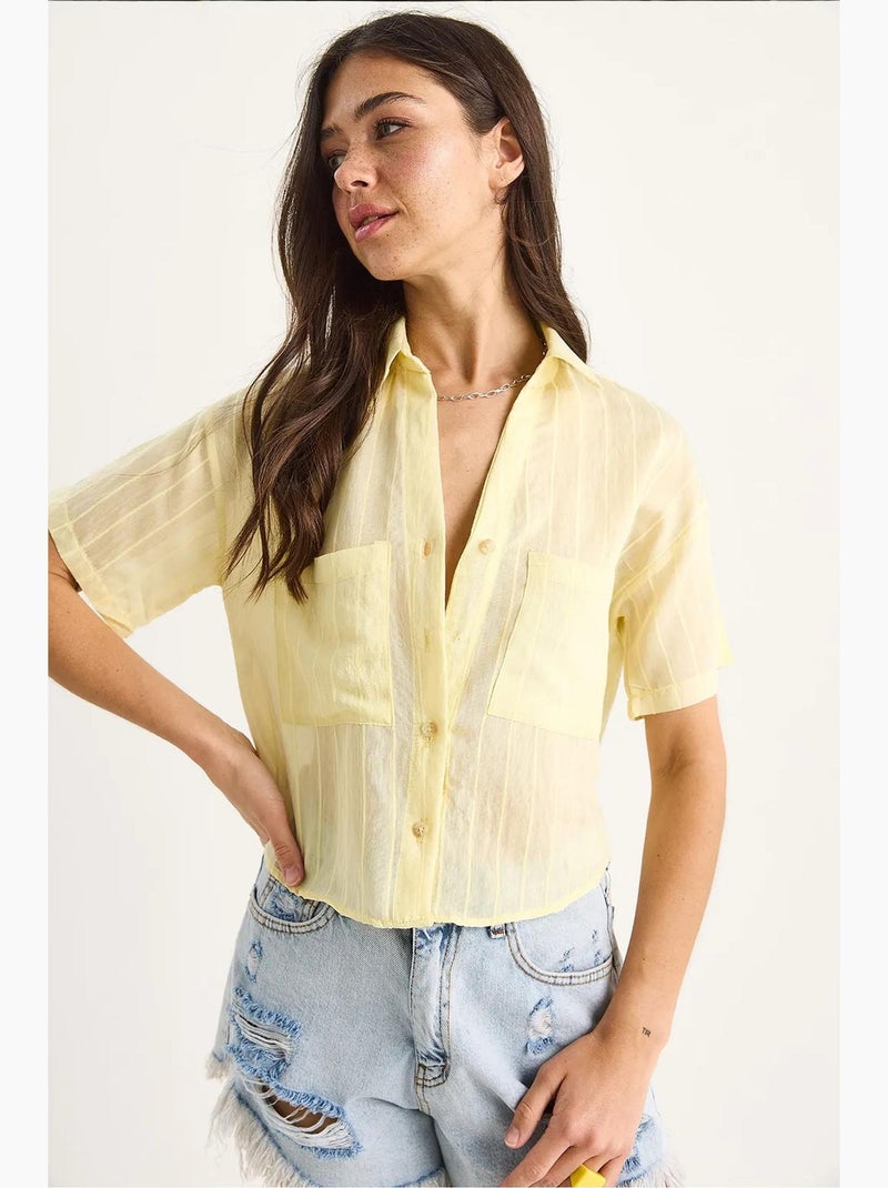 Chemise courte en viscose à rayures bianco avec double poche lucci Jaune citron - Kiabi