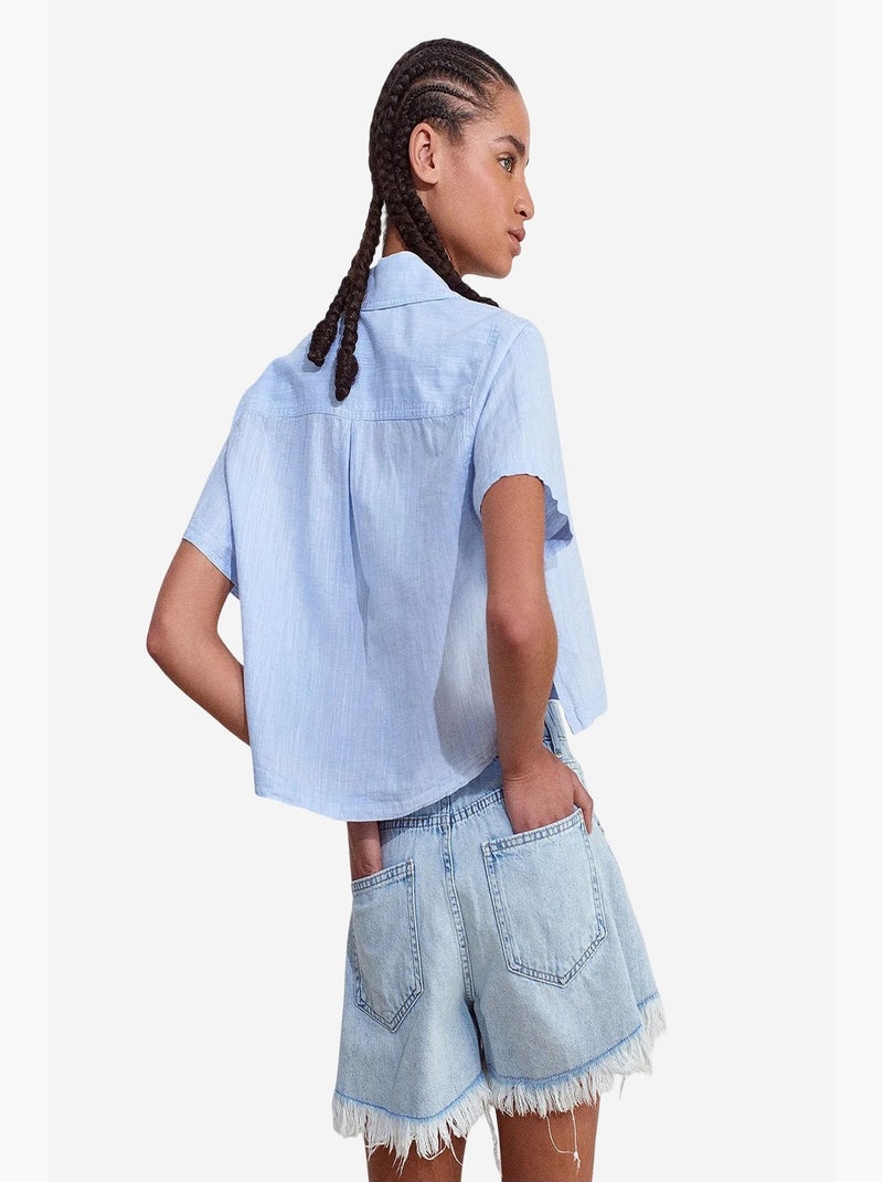 Chemise courte femme en mélange de lin dilvin Bleu ciel - Kiabi