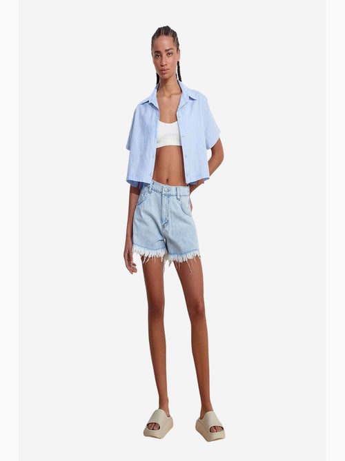 Chemise courte femme en mélange de lin dilvin - Kiabi Chemise courte femme en mélange de lin dilvin - Kiabi