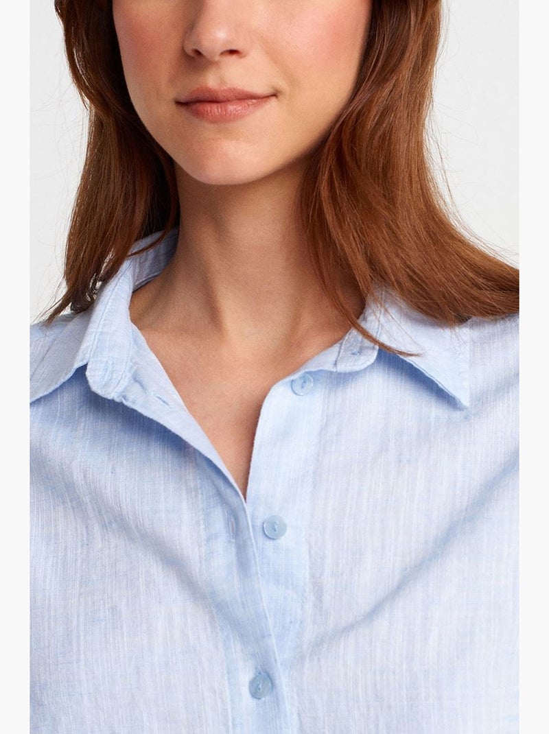 Chemise courte femme en mélange de lin dilvin Bleu ciel - Kiabi