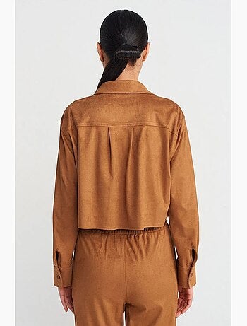 Chemise courte femme en suédine à boutons dilvin