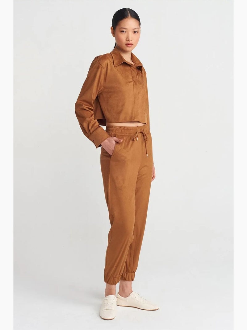 Chemise courte femme en suédine à boutons dilvin Camel - Kiabi