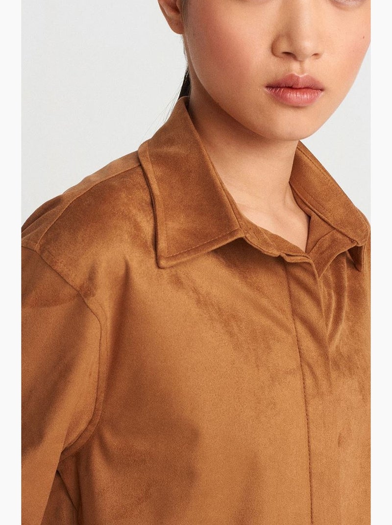 Chemise courte femme en suédine à boutons dilvin Camel - Kiabi