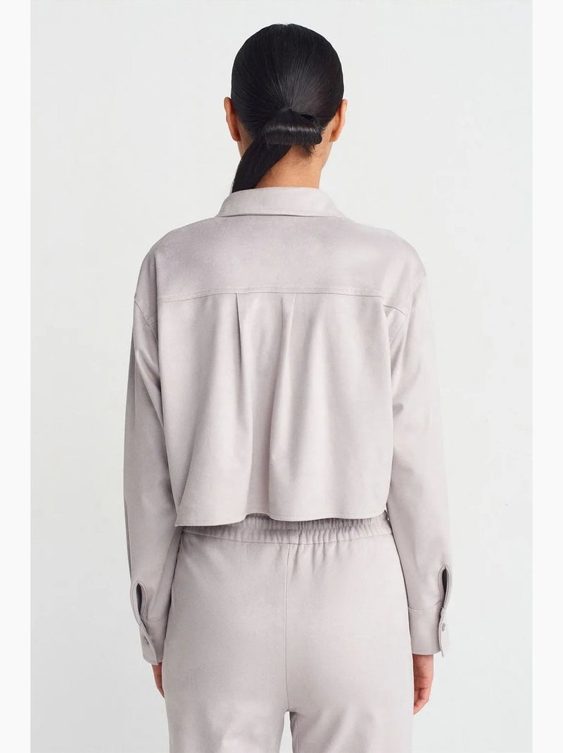 Chemise courte femme en suédine à boutons dilvin Gris clair - Kiabi