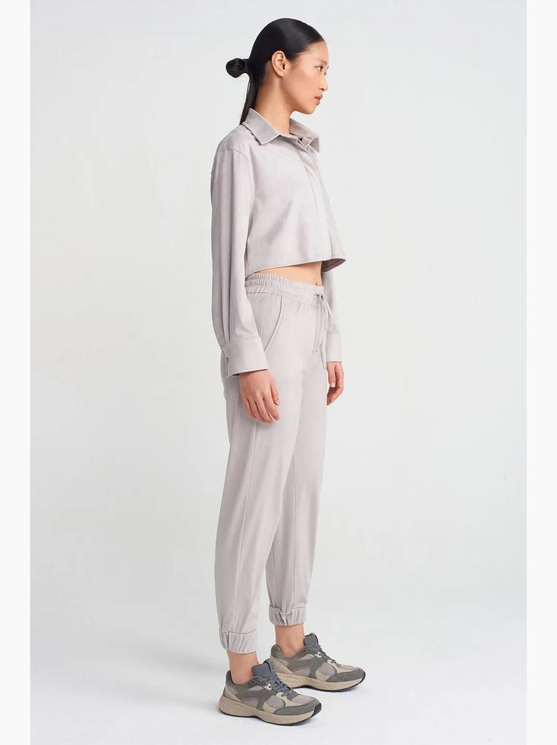 Chemise courte femme en suédine à boutons dilvin Gris clair - Kiabi