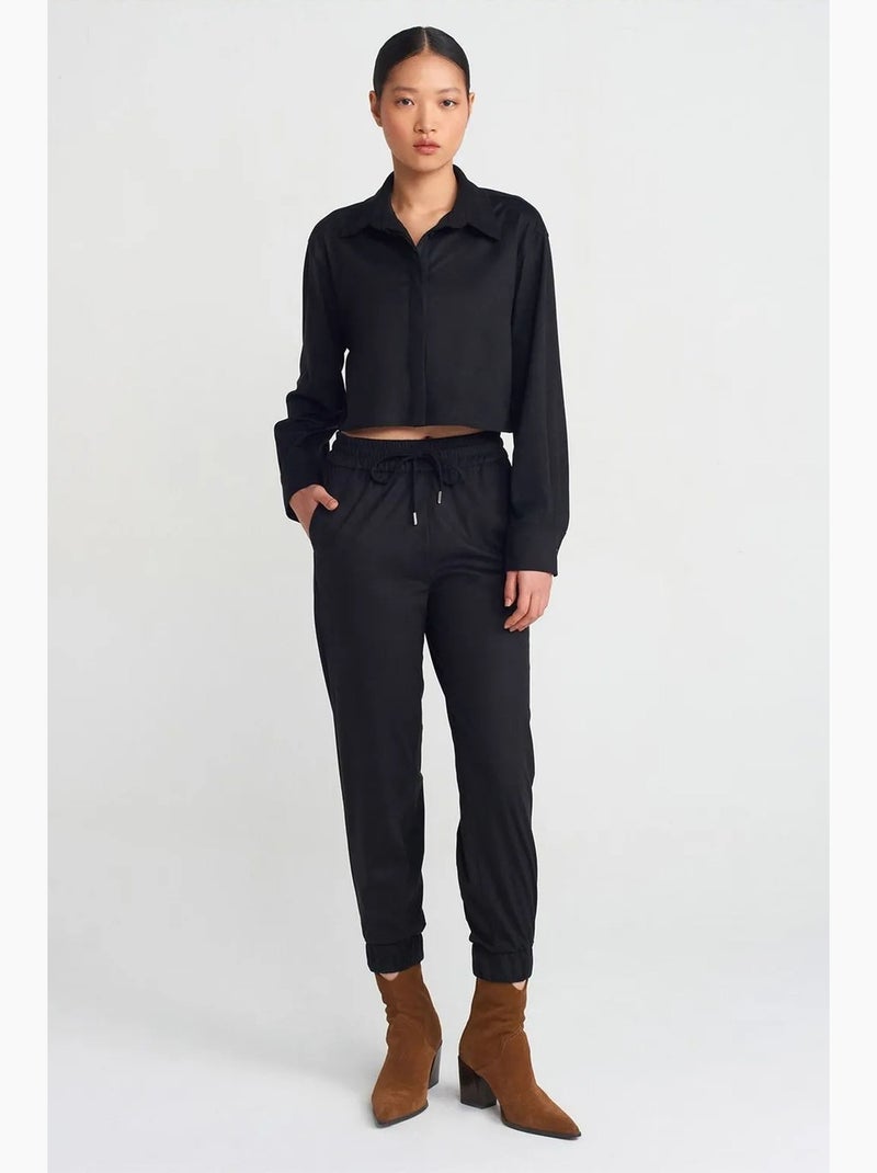 Chemise courte femme en suédine à boutons dilvin Noir - Kiabi