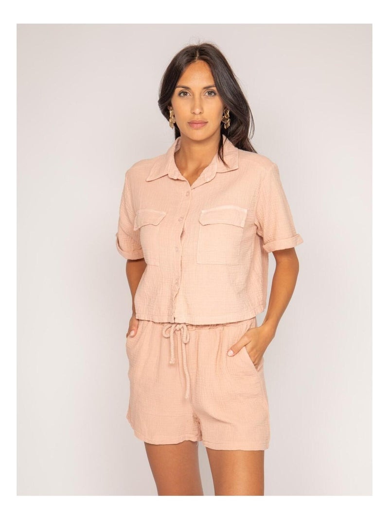 Chemise courte gaze de coton ORALIA Rose - Kiabi