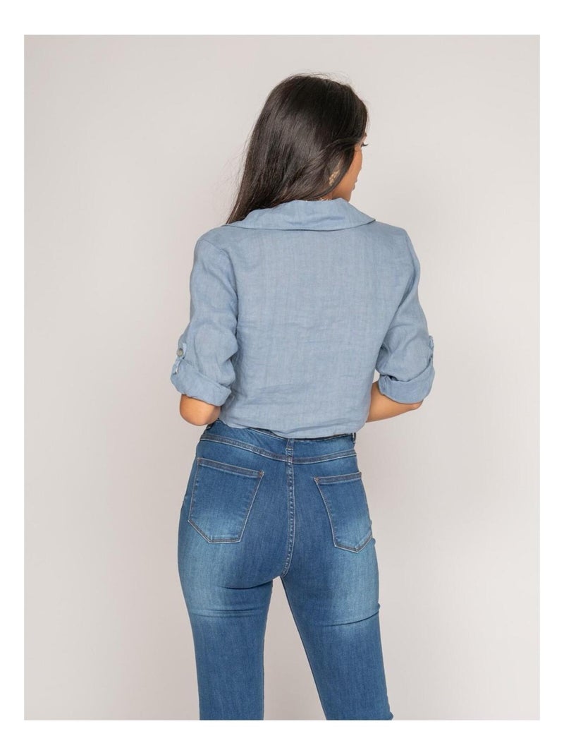 Chemise courte lin ORTHENSE Bleu - Kiabi