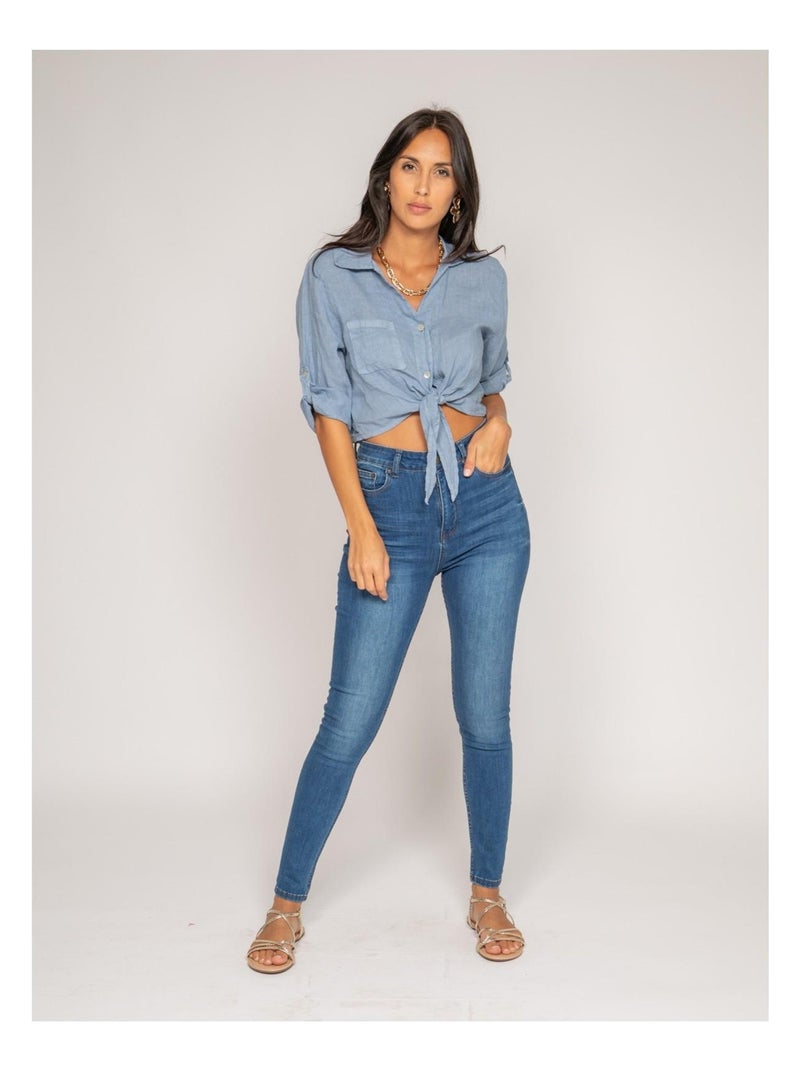 Chemise courte lin ORTHENSE Bleu - Kiabi