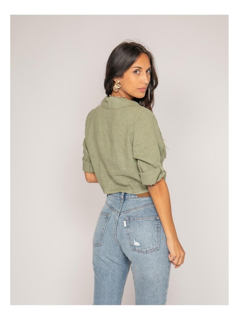 Chemise courte lin ORTHENSE Kaki - Kiabi