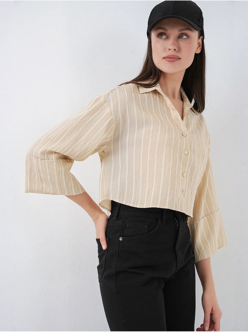 Chemise courte oversize rayée bdart Beige argile - Kiabi