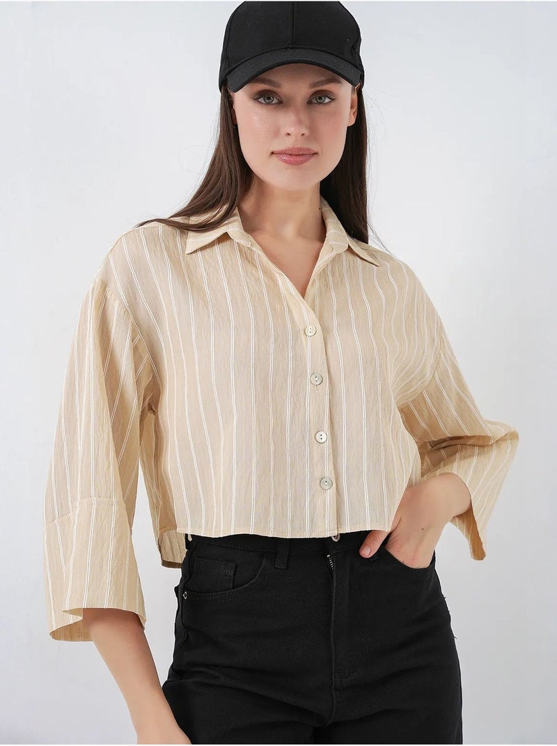 Chemise courte oversize rayée bdart Beige argile - Kiabi