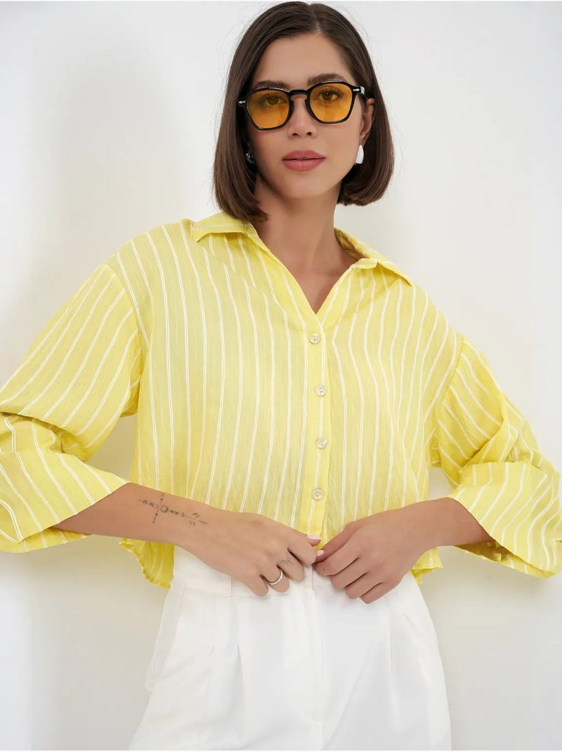 Chemise courte oversize rayée bdart Jaune citron - Kiabi