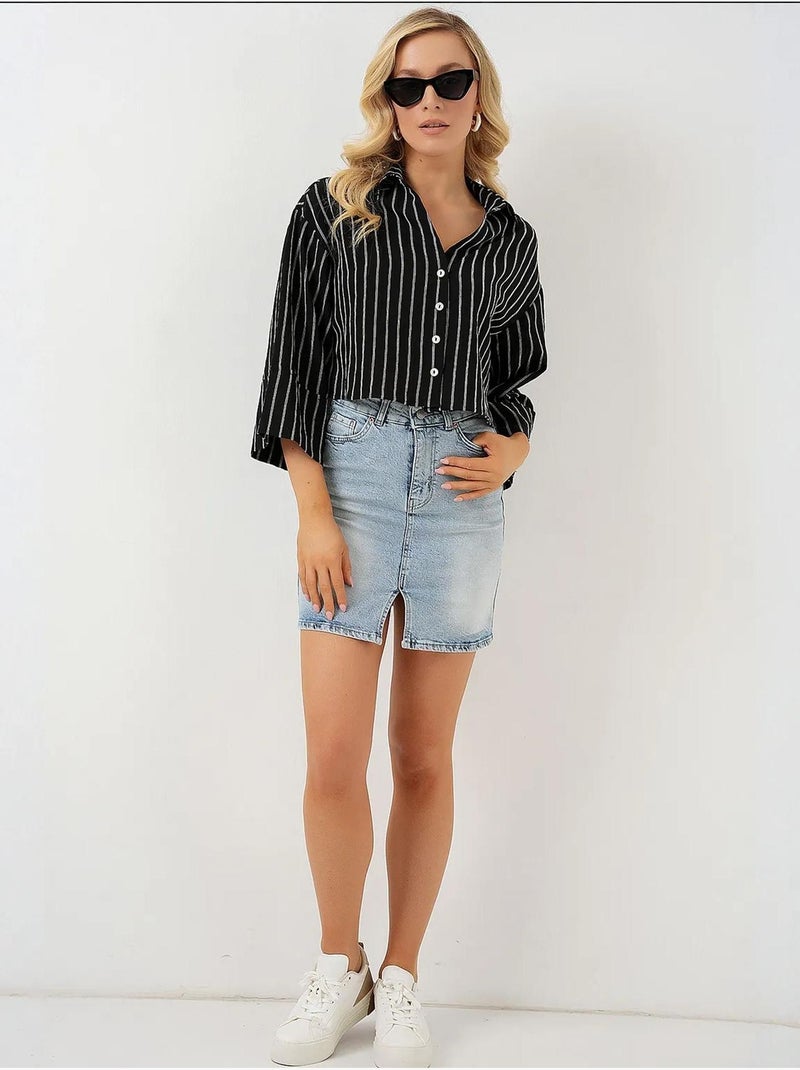 Chemise courte oversize rayée bdart Noir - Kiabi